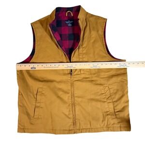 Tailor Vintage Mens Work Vest Canvas Plaid Lined Full Zip Tan Size XL